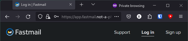 Screenshot Firefox toolbar on the phishing site. The full URL is obscured.
